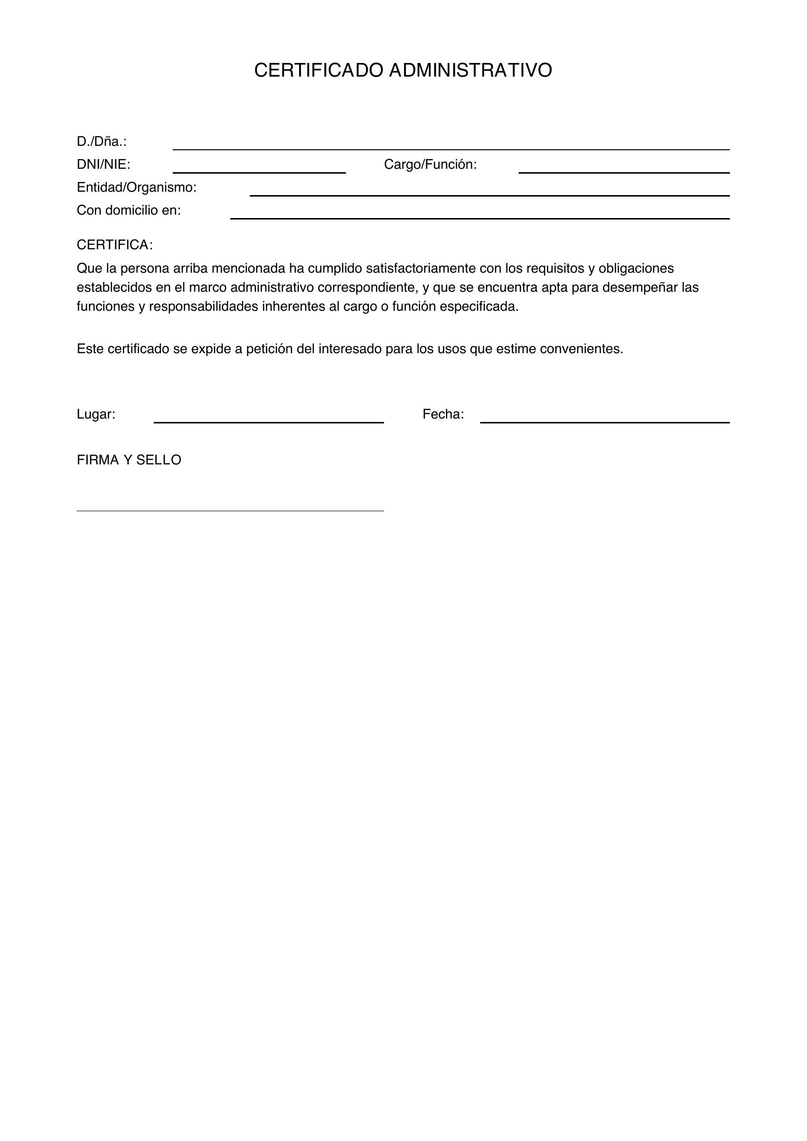 Modelo De Certificado Administrativo