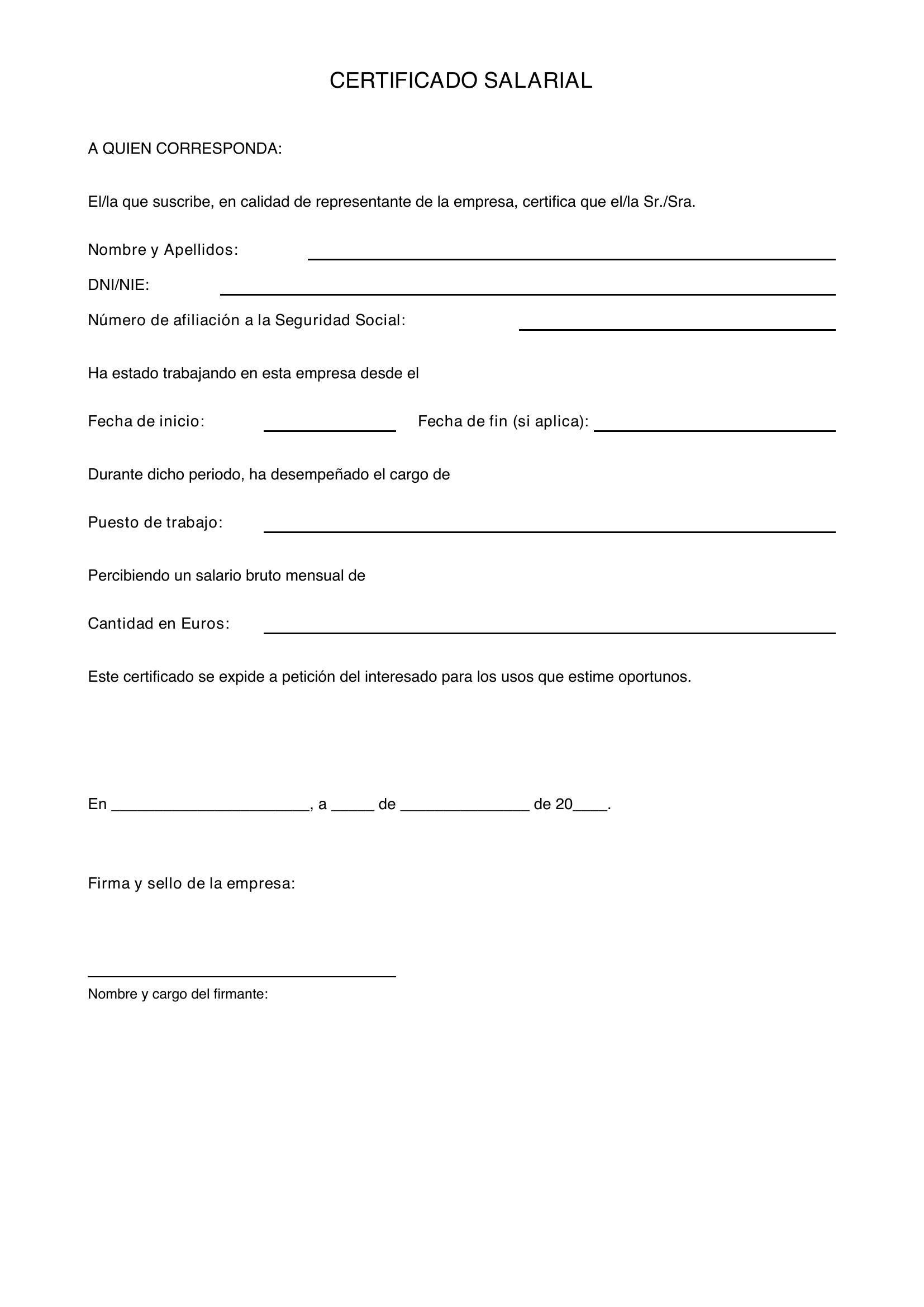 Modelo Certificado Salarial